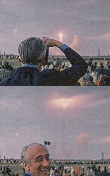 31 Janvier 1971, Jacques-Yves Cousteau vit pleinement le décollage de la fusée Apollo 14, troisième décollage pour la Lune et première mission à but scientifique © COUSTEAU 31 Janvier 1971, Jacques-Yves Cousteau vit pleinement le décollage de la fusée Apollo 14, troisième décollage pour la Lune et première mission à but scientifique © COUSTEAU